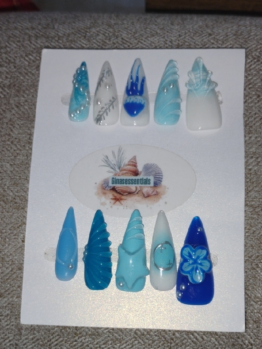 Essentials Teal, Aqua & Royal Blue 3D Floral Ombre Press-On Nails